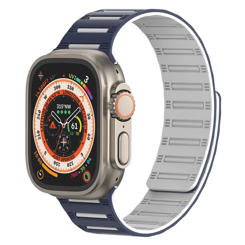 Magnetic Strap for Apple Watch Series 10 9 8 7 SE 6 5 4 3 2 1 42mm 41mm 40mm 38mm Silicone Watch Band - Midnight Blue / White