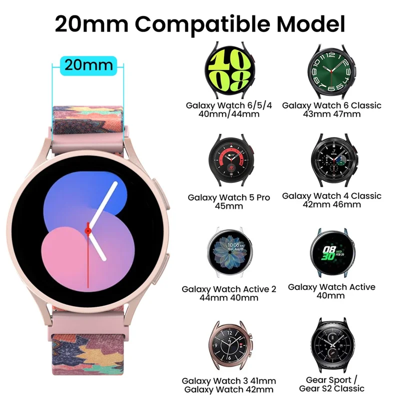 AHASTYLE Cinturino in Nylon Intrecciato per Samsung Galaxy Watch6 / Watch 5 / Watch 4 da 40mm e 44mm, 20mm, Traspirante - Bohemia