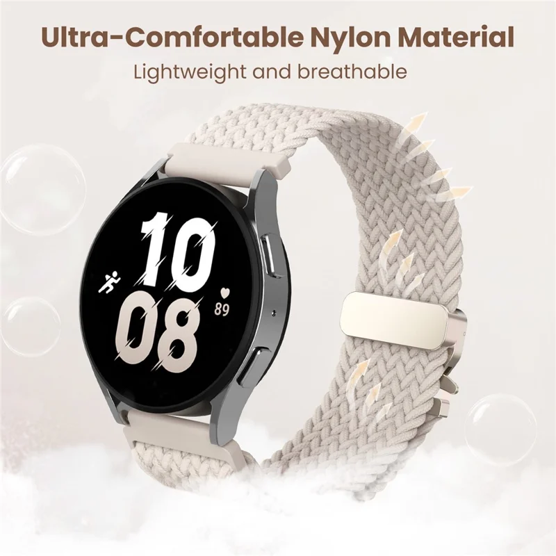 AHASTYLE WE37 Watch Band For Samsung Galaxy Watch7 / Watch6 / Watch 5 / Watch 4 40mm 44mm , 20mm Double Loop Nylon Braided Strap - Starlight White