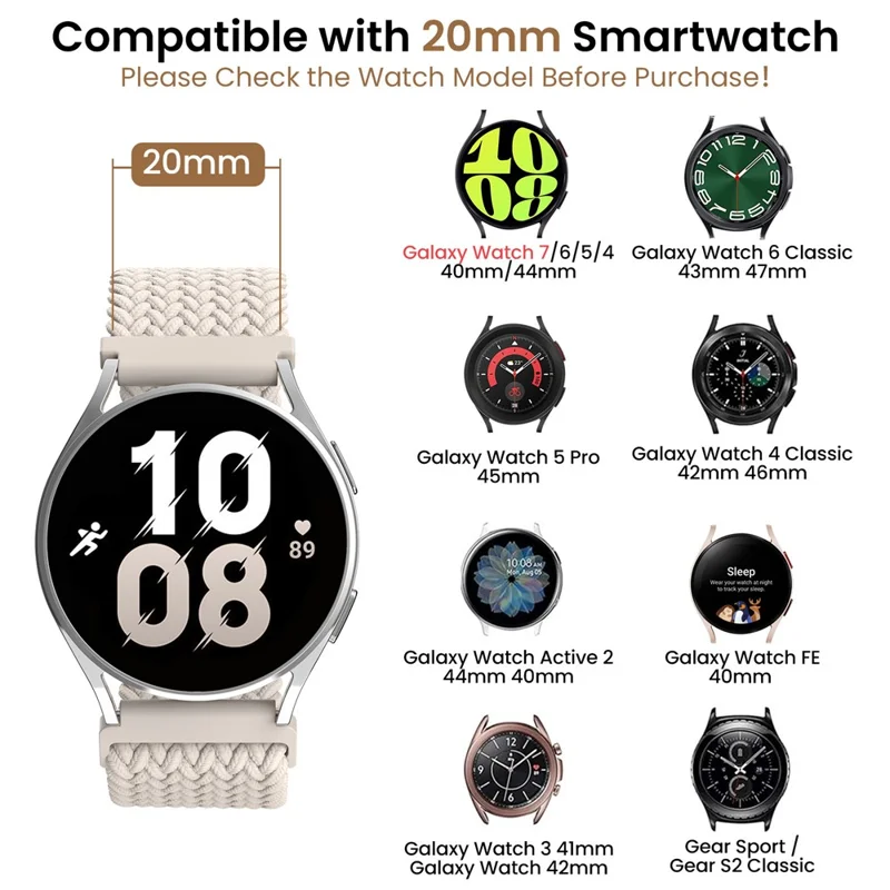 AHASTYLE WE37 Pulseira para Samsung Galaxy Watch7 / Watch6 / Watch 5 / Watch 4 40mm 44mm, Alça de Nylon Trançada Dupla de 20mm - Rosa