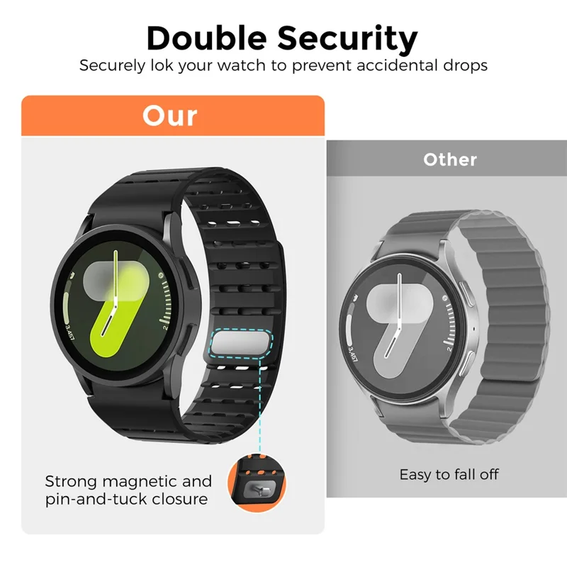 AHASTYLE WE33-SX für Samsung Galaxy Watch7 / Watch6 / Watch 5 / Watch 4 40mm 44mm, 20mm atmungsaktiver magnetischer Silikonarmband - Schwarz