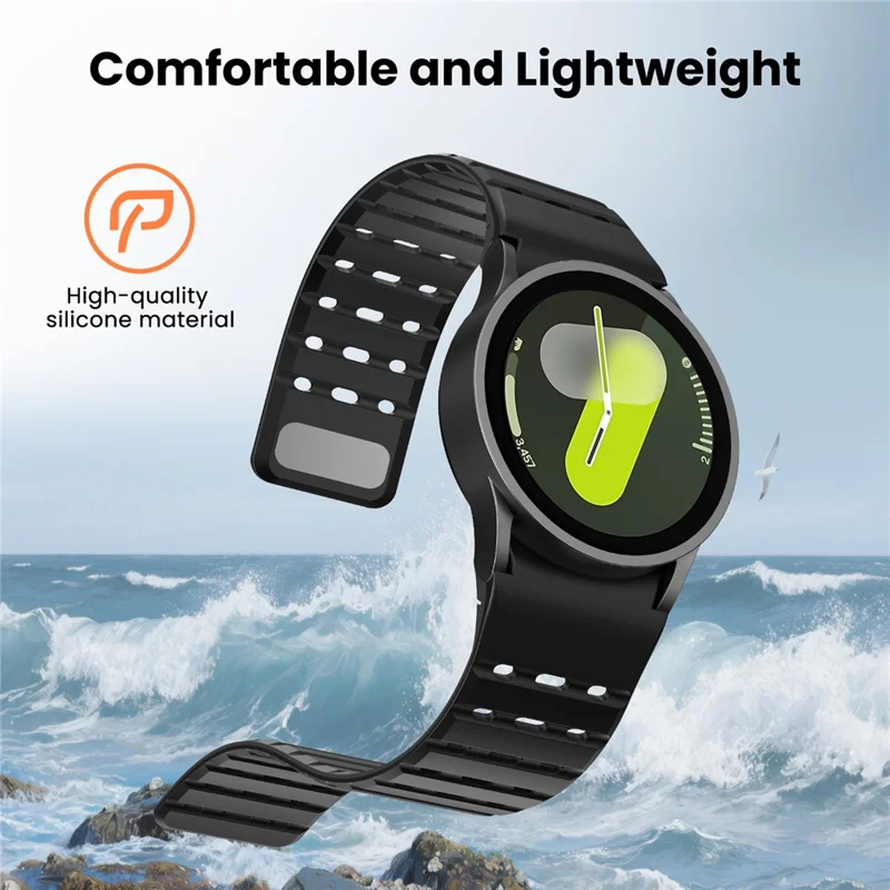 AHASTYLE WE33-SX für Samsung Galaxy Watch7 / Watch6 / Watch 5 / Watch 4 40mm 44mm, 20mm atmungsaktiver magnetischer Silikonarmband - Schwarz