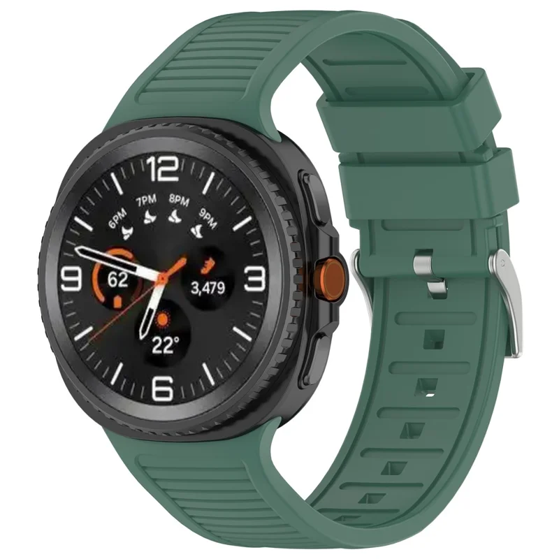 Silicone Watch Band for Samsung Galaxy Watch8 Classic 46mm / Watch8 44mm / 40mm Steel Buckle Striped Strap - Dark Green