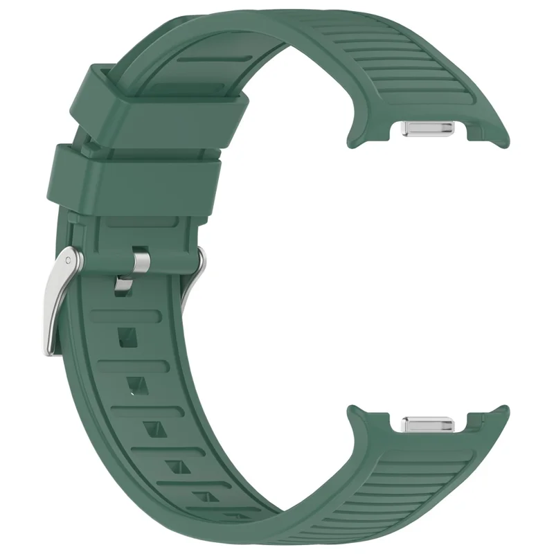 Silicone Watch Band for Samsung Galaxy Watch8 Classic 46mm / Watch8 44mm / 40mm Steel Buckle Striped Strap - Dark Green