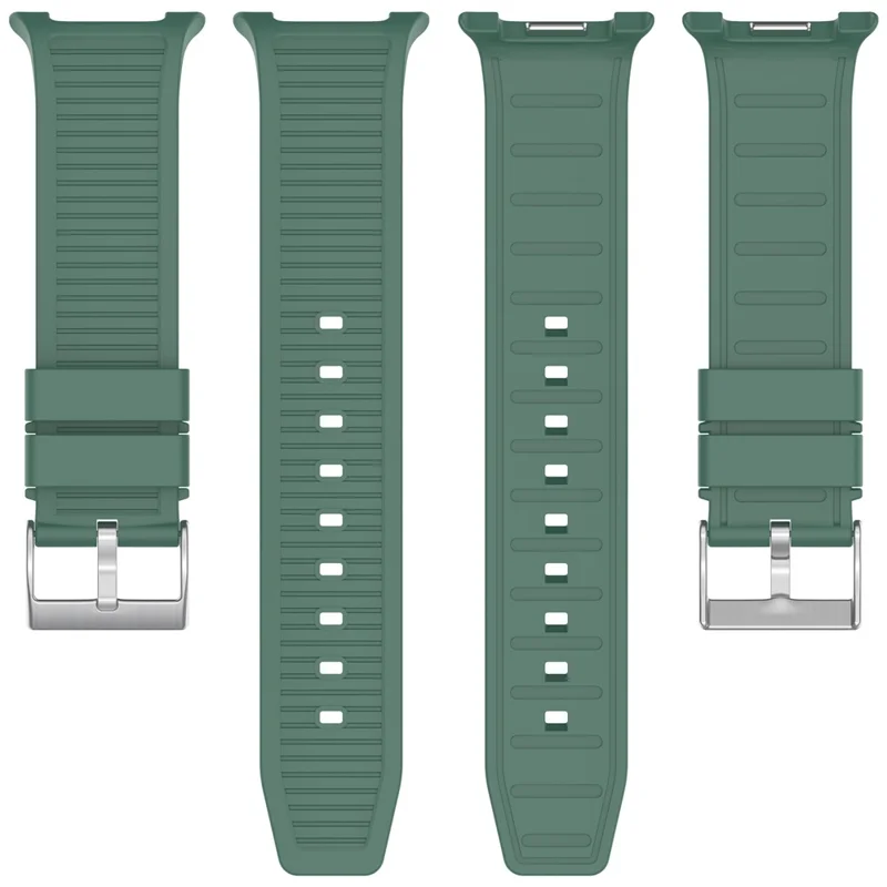 Silicone Watch Band for Samsung Galaxy Watch8 Classic 46mm / Watch8 44mm / 40mm Steel Buckle Striped Strap - Dark Green