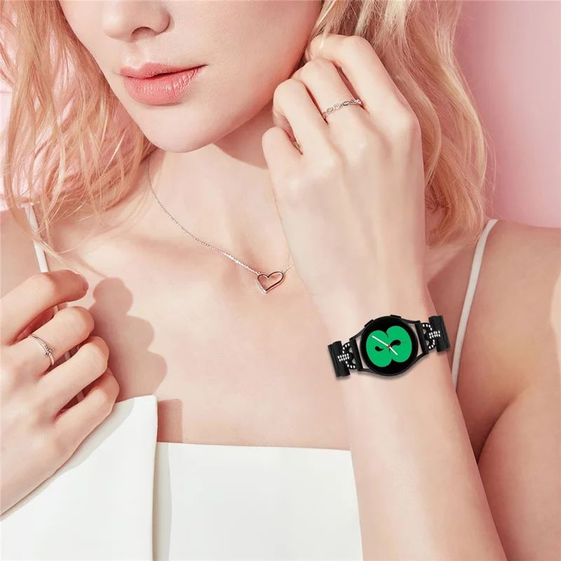 Colored Watch Strap for Mibro Air Metal Band D-Shape Rhinestones Decor - Black