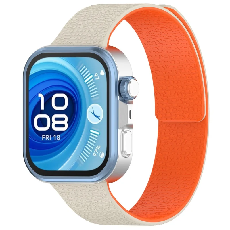 Silicone Band for Huawei Watch Fit 4 Pro / Fit 4 / Fit 3 Litchi Texture Magnetic Strap - Starlight / Orange