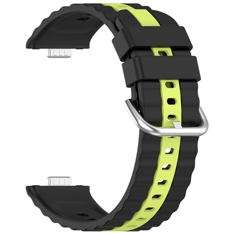 Silicone Strap for Huawei Watch Fit 4 / 4 Pro / 3 Dual Color Wave Design Watch Band - Black / Lime