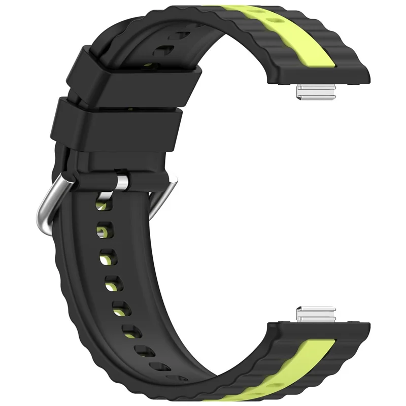 Silicone Strap for Huawei Watch Fit 4 / 4 Pro / 3 Dual Color Wave Design Watch Band - Black / Lime