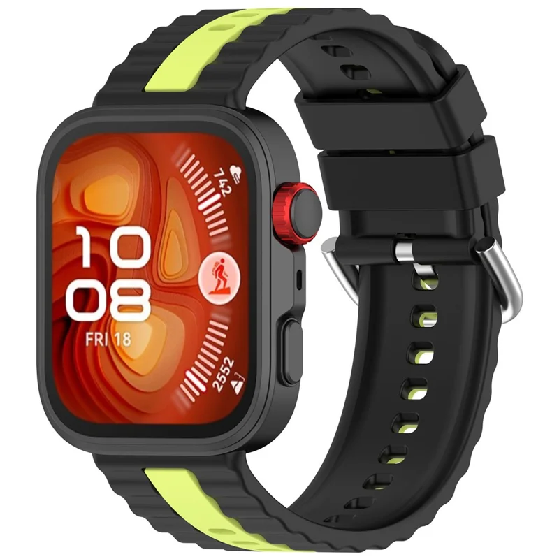 Silicone Strap for Huawei Watch Fit 4 / 4 Pro / 3 Dual Color Wave Design Watch Band - Black / Lime