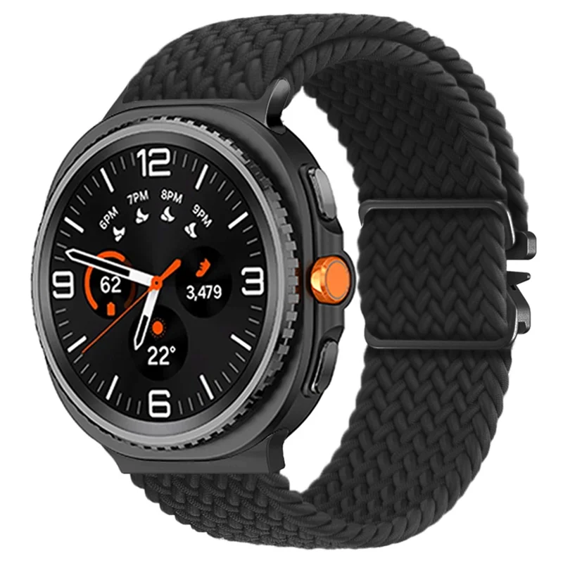 Nylon Watch Band for Samsung Galaxy Watch8 44mm / 40mm / Watch8 Classic 46mm Braided Replacement Strap - Black