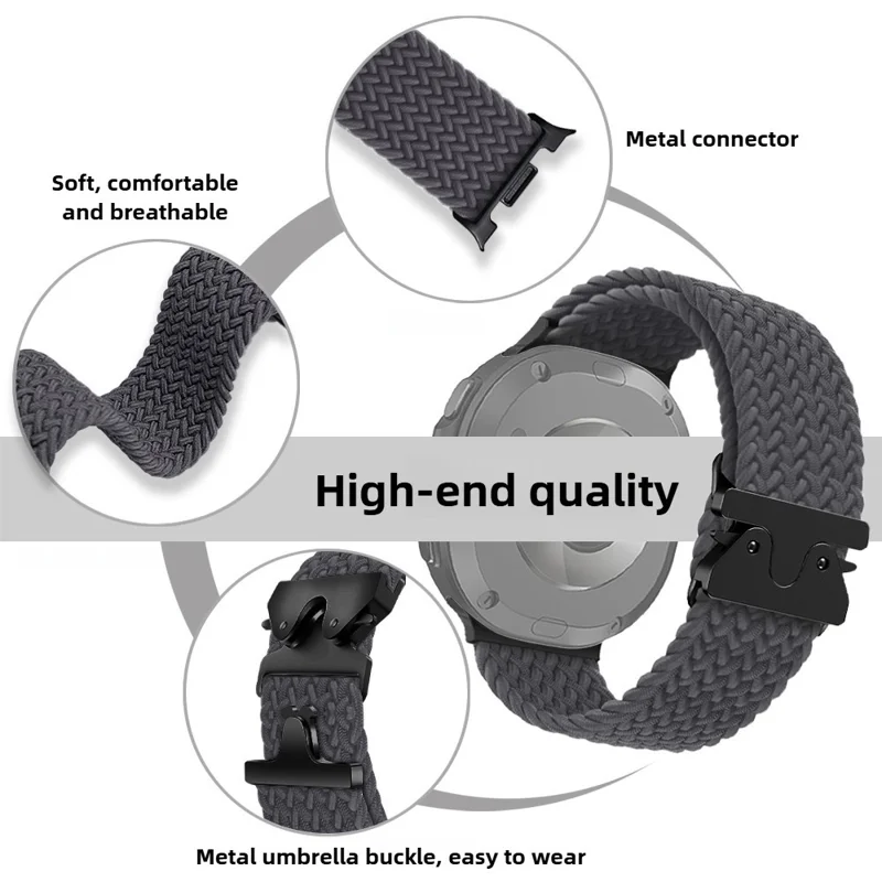 Nylon Watch Band for Samsung Galaxy Watch8 44mm / 40mm / Watch8 Classic 46mm Braided Replacement Strap - Black