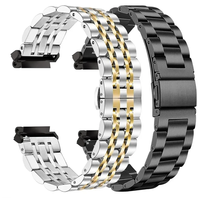For Huami Amazfit T-Rex Pro A1918 Seven-bead Stainless Steel Watch Band with Butterfly Clasp - Black