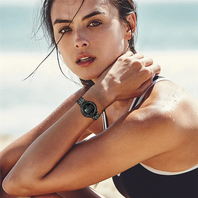 For Huami Amazfit T-Rex Pro A1918 Seven-bead Stainless Steel Watch Band with Butterfly Clasp - Black