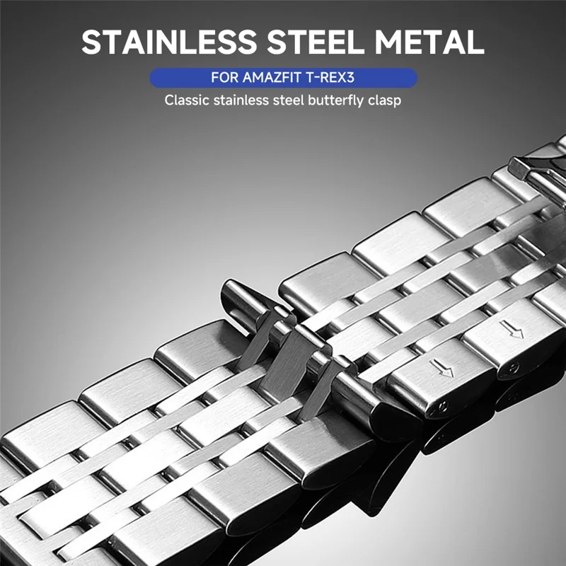 For Huami Amazfit T-Rex Pro A1918 Seven-bead Stainless Steel Watch Band with Butterfly Clasp - Black