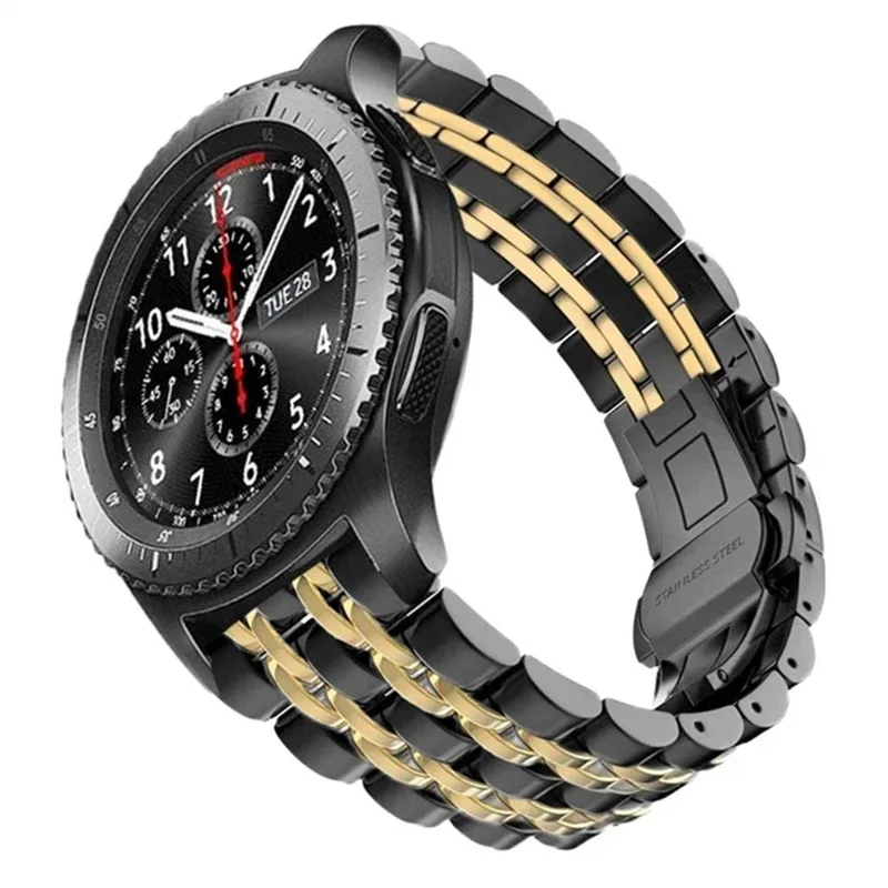 Para Huami Amazfit T-Rex 2 Pulseira de Aço Inoxidável de Sete Contas com Fecho Borboleta - Preto