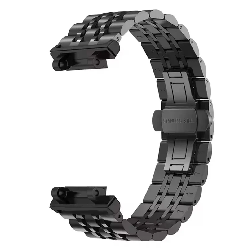 Para Huami Amazfit T-Rex 2 Pulseira de Aço Inoxidável de Sete Contas com Fecho Borboleta - Preto