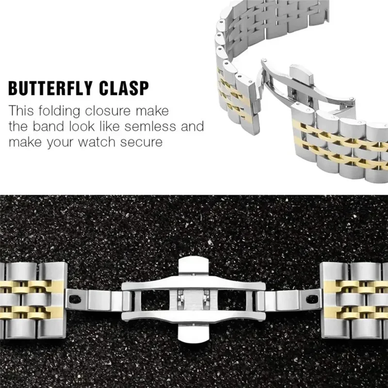 Para Huami Amazfit T-Rex 2 Pulseira de Aço Inoxidável de Sete Contas com Fecho Borboleta - Preto