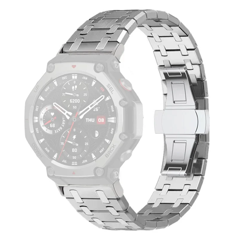 For Huami Amazfit T-Rex 2 Stainless Steel Watch Band with Butterfly Clasp - Silver