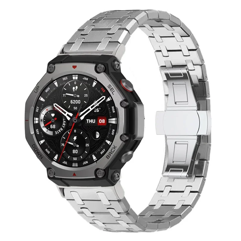 For Huami Amazfit T-Rex 2 Stainless Steel Watch Band with Butterfly Clasp - Silver