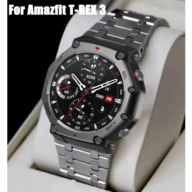 For Huami Amazfit T-Rex 2 Stainless Steel Watch Band with Butterfly Clasp - Silver