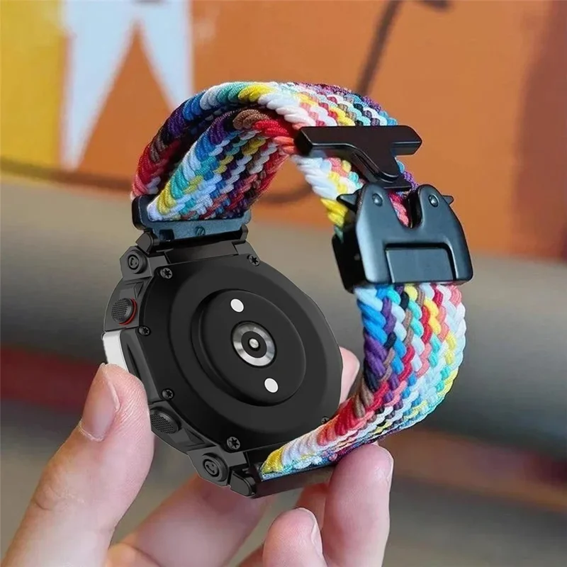 For Huami Amazfit T-Rex 2 Nylon Watch Band Braided Replacement Strap - White Rainbow