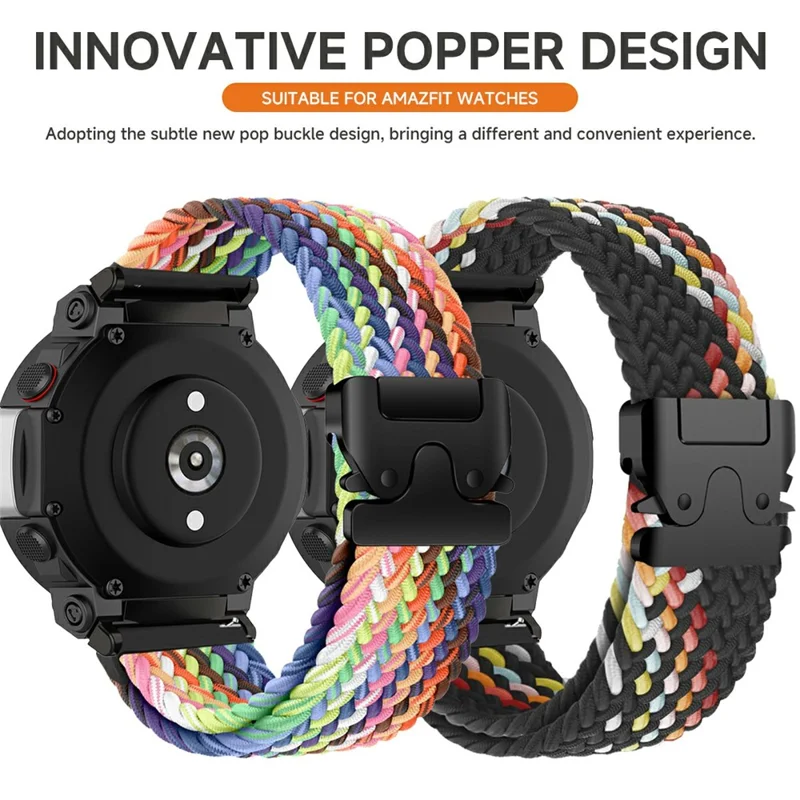 For Huami Amazfit T-Rex 3 A2322 Nylon Watch Band Braided Replacement Strap - Blue / White