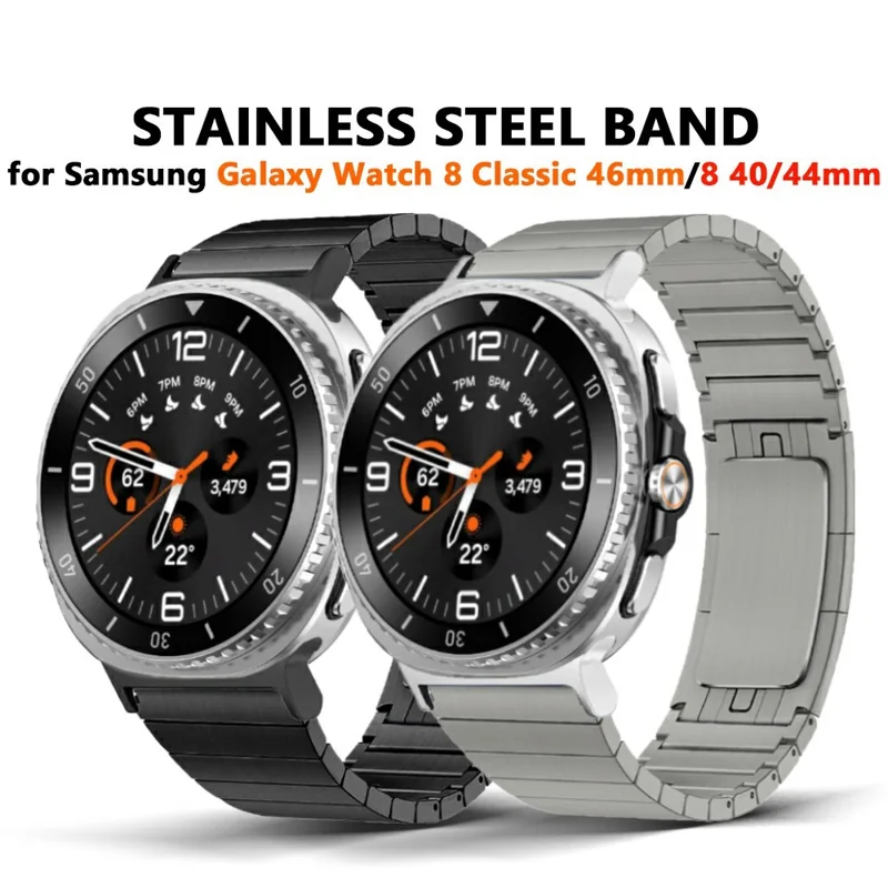 Watch Band for Samsung Galaxy Watch8 44mm / 40mm / Watch8 Classic 46mm Stainless Steel 1-Bead Wrist Band - Silver