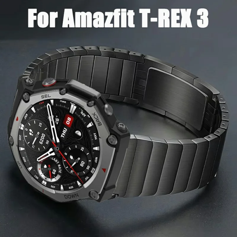 Pour Huami Amazfit T-Rex 3 A2322 Bracelet de Montre à 1 Perle en Acier Inoxydable - Gris