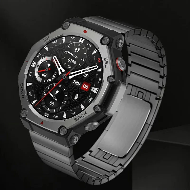 Pour Huami Amazfit T-Rex 3 A2322 Bracelet de Montre à 1 Perle en Acier Inoxydable - Gris
