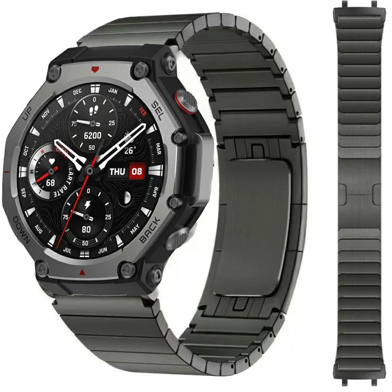 For Huami Amazfit T-Rex Pro A1918 Watch Band Titanium Alloy 1-Bead Wrist Strap - Grey