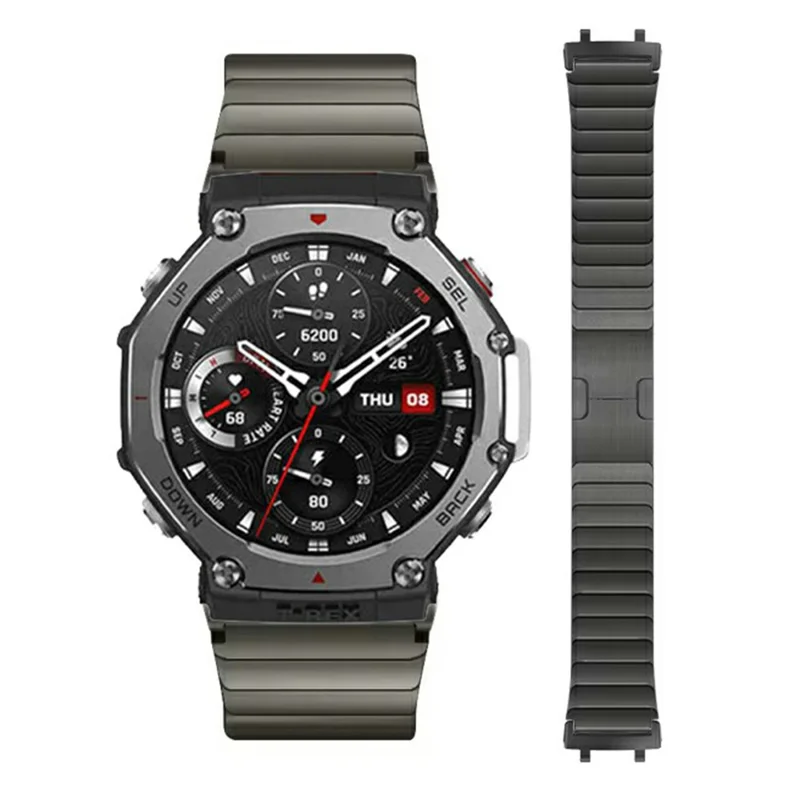 For Huami Amazfit T-Rex Pro A1918 Watch Band Titanium Alloy 1-Bead Wrist Strap - Grey