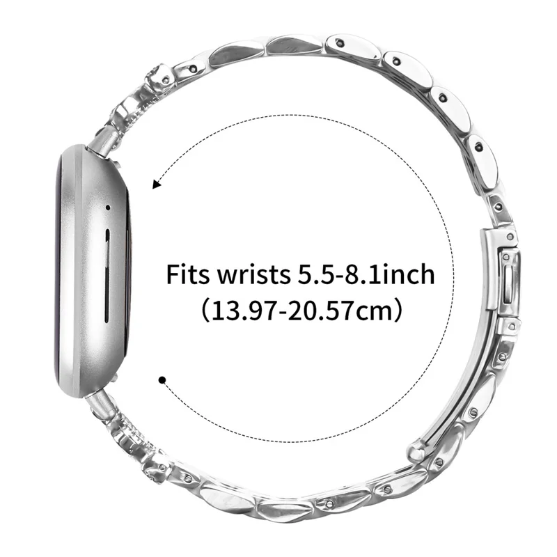 Pulseira de 7 Contas com Coroa de Strass para Fitbit Versa 3 / Sense em Aço Inoxidável Prata