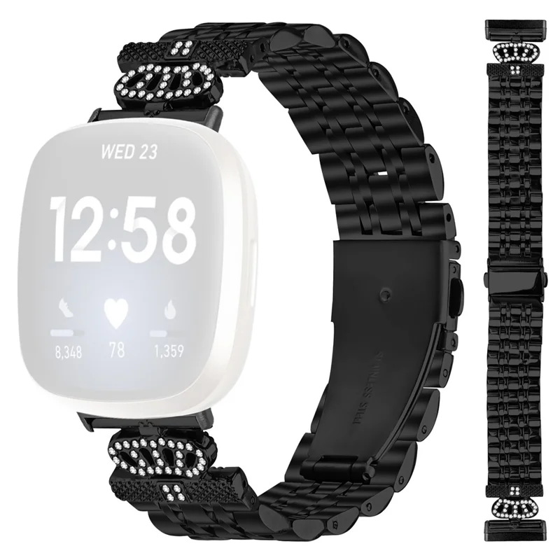 Для Fitbit Versa 3 / Sense Watch Band 7-бусинный ремень из стали с кристаллами - черный