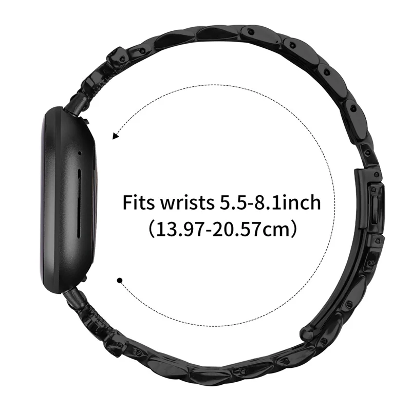 Для Fitbit Versa 3 / Sense Watch Band 7-бусинный ремень из стали с кристаллами - черный