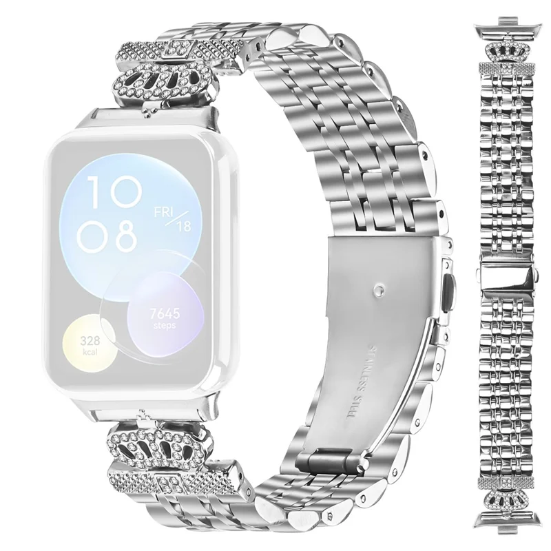 Für Xiaomi Smart Band 8 Pro Armband 7-Perlen Strass-Krone Edelstahlarmband Silber