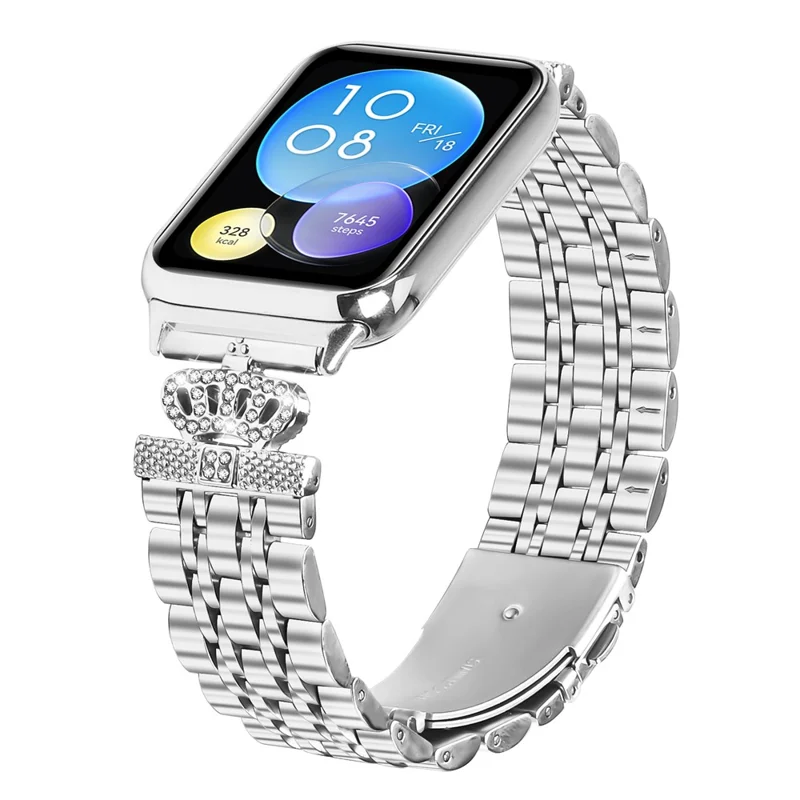 Für Xiaomi Smart Band 8 Pro Armband 7-Perlen Strass-Krone Edelstahlarmband Silber