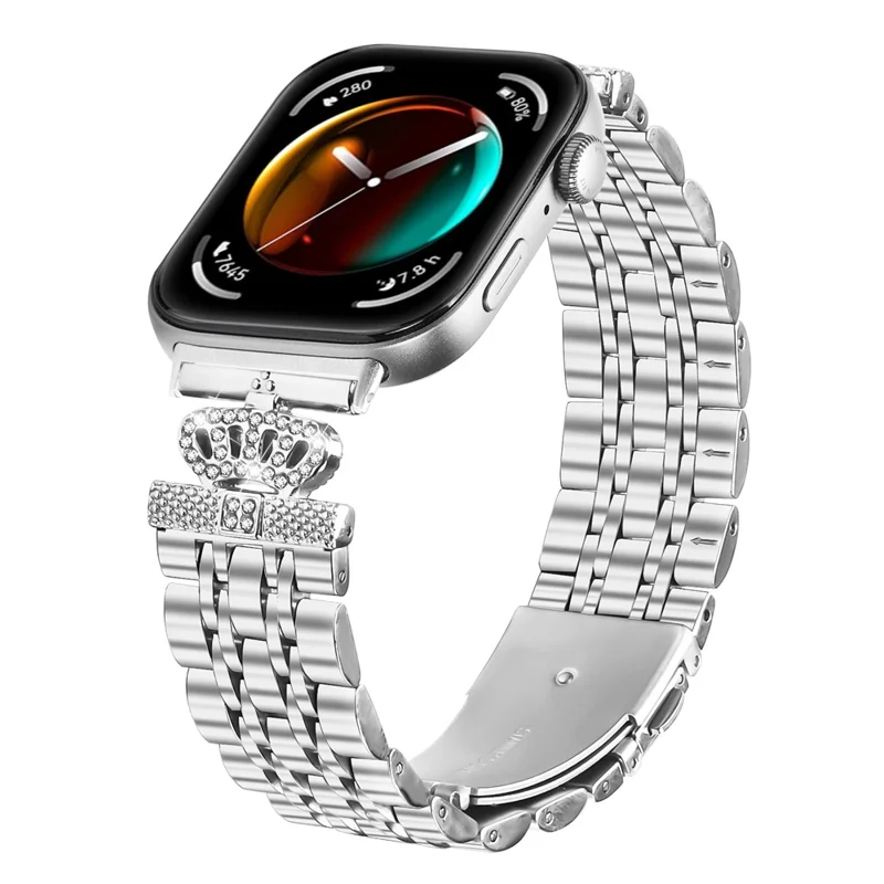 Für Huawei Watch Fit 3 Armband 7-Reihen Strass Krone Edelstahlband Silber