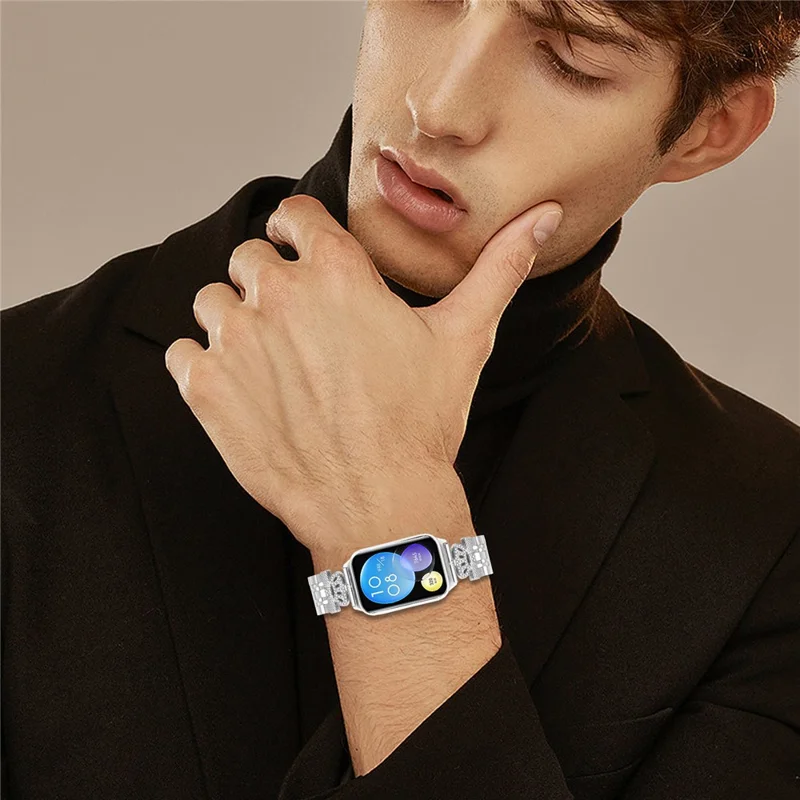 Per Xiaomi Redmi Watch 4 Cinturino con 7 Perline di Strass e Corona in Acciaio Inossidabile Argento