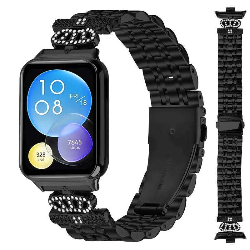 Für Xiaomi Redmi Watch 4 Armband 7-Reihen Strass-Krone Edelstahlarmband - Schwarz