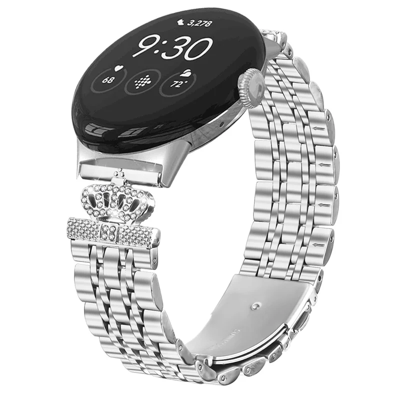 Per Google Pixel Watch 2 / Pixel Watch Cinturino con 7 Strass a Corona e Acciaio Inossidabile Argento