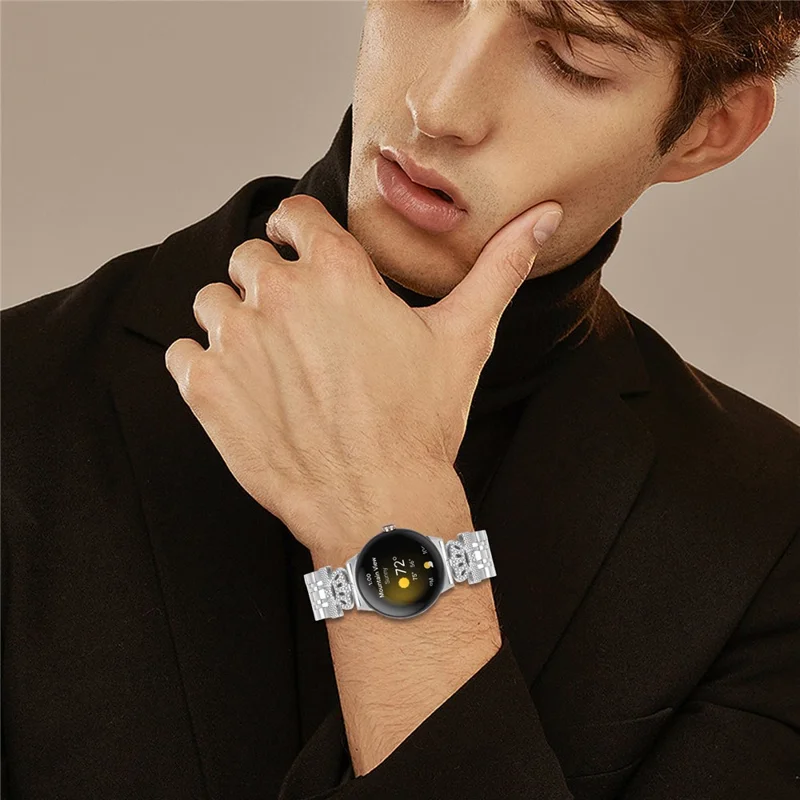 Per Google Pixel Watch 2 / Pixel Watch Cinturino con 7 Strass a Corona e Acciaio Inossidabile Argento