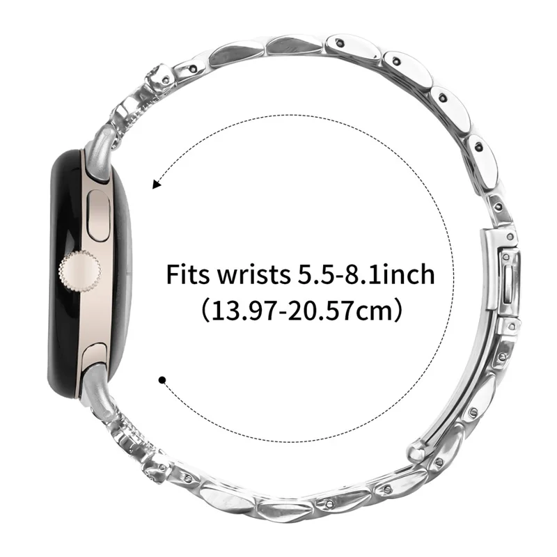 Per Google Pixel Watch 2 / Pixel Watch Cinturino con 7 Strass a Corona e Acciaio Inossidabile Argento