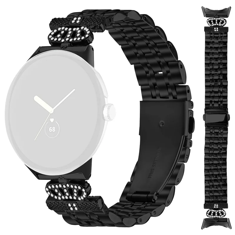 Для Google Pixel Watch 2 / Ремешок для часов Pixel Watch с 7 бусинами из стразов с коронкой из нержавеющей стали - чёрный