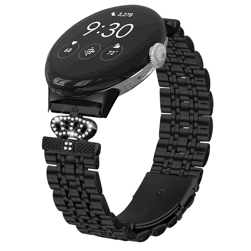 Для Google Pixel Watch 2 / Ремешок для часов Pixel Watch с 7 бусинами из стразов с коронкой из нержавеющей стали - чёрный