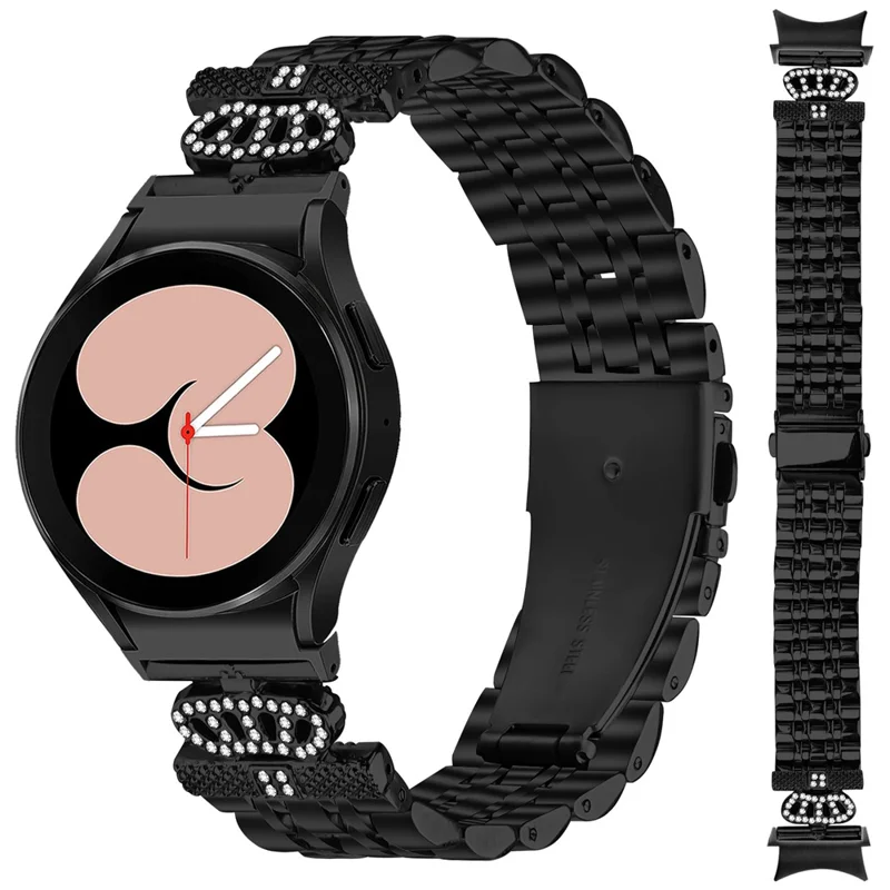 Pulseira de Relógio com Conector para Samsung Galaxy Watch 5 Pro / 5 / 5 Active / 4 / 4 Classic / 4 Active - Pulseira de Aço Inoxidável com 7 Contas - Preta