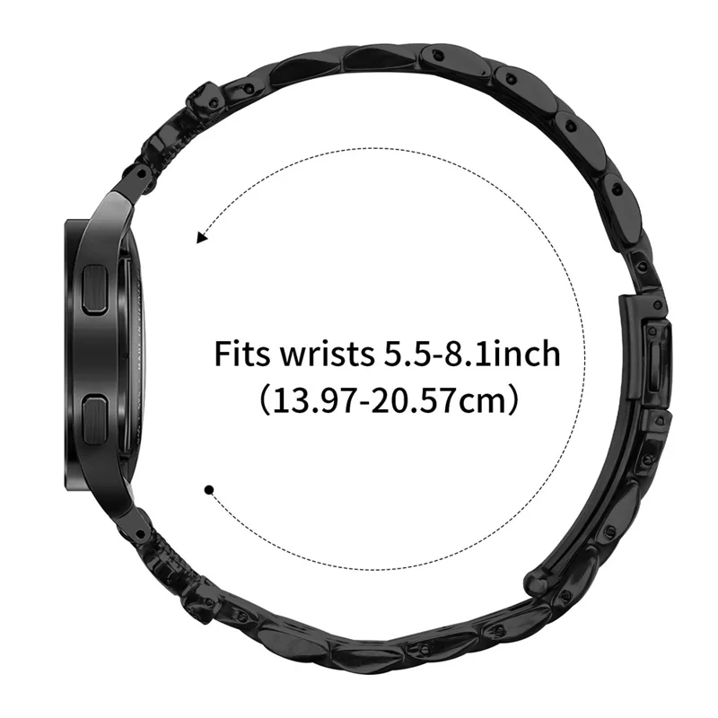 Watch Band with Connector For Samsung Galaxy Watch7 44mm  /  40mm 7-Bead Rhinestone Crown Stainless Steel Strap - Black