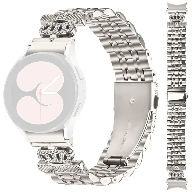 Watch Band with Quick Release Connector For Samsung Galaxy Watch7 44mm  /  40mm 7-Bead Rhinestone Crown Strap - Starlight