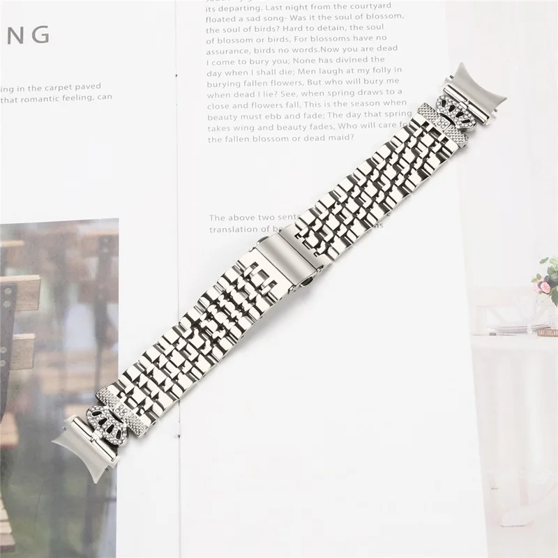 Watch Band with Quick Release Connector For Samsung Galaxy Watch7 44mm  /  40mm 7-Bead Rhinestone Crown Strap - Starlight