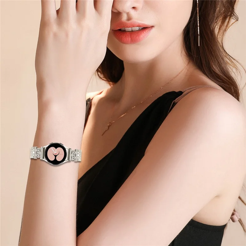 Watch Band with Quick Release Connector For Samsung Galaxy Watch7 44mm  /  40mm 7-Bead Rhinestone Crown Strap - Starlight